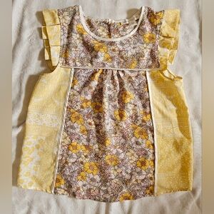 Monteau Los Angeles Floral Yellow Tones Ruffle Sleeve Top Size S